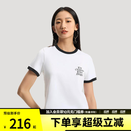 「滔搏运动」adidas阿迪达斯三叶草女子复古印花短袖T恤KT3060