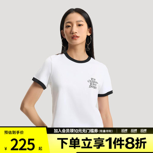 「滔搏运动」adidas阿迪达斯三叶草女子复古印花短袖T恤KT3060
