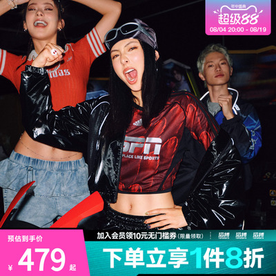 adidas阿迪达斯三叶草女子满印球衣运动休闲短袖T恤KD0502