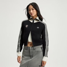 adidas阿迪达斯三叶草女子运动休闲三条纹毛衣开衫KF0718