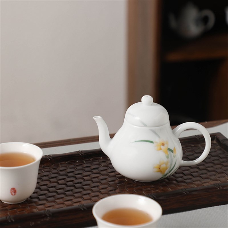 手绘陶瓷茶壶单壶泡茶功夫茶具醴陵手工白玉瓷单个小壶Z高温釉下