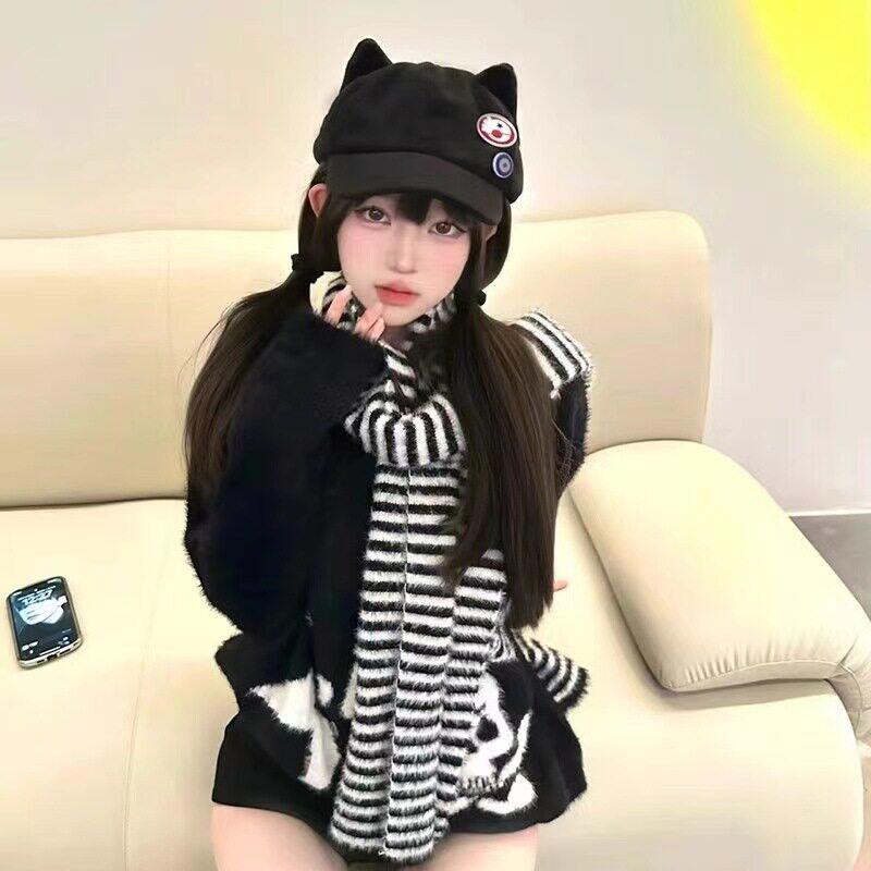 日系y2k猫耳朵贝雷帽子女二次元亚文化甜酷软萌可爱八角帽宅系潮