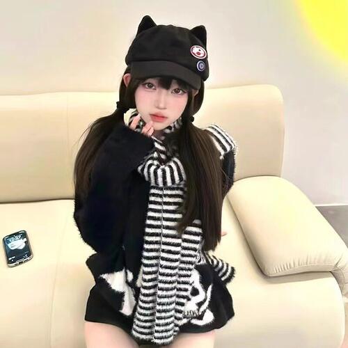 日系y2k猫耳朵贝雷帽子女二次元亚文化甜酷软萌可爱八角帽宅系潮