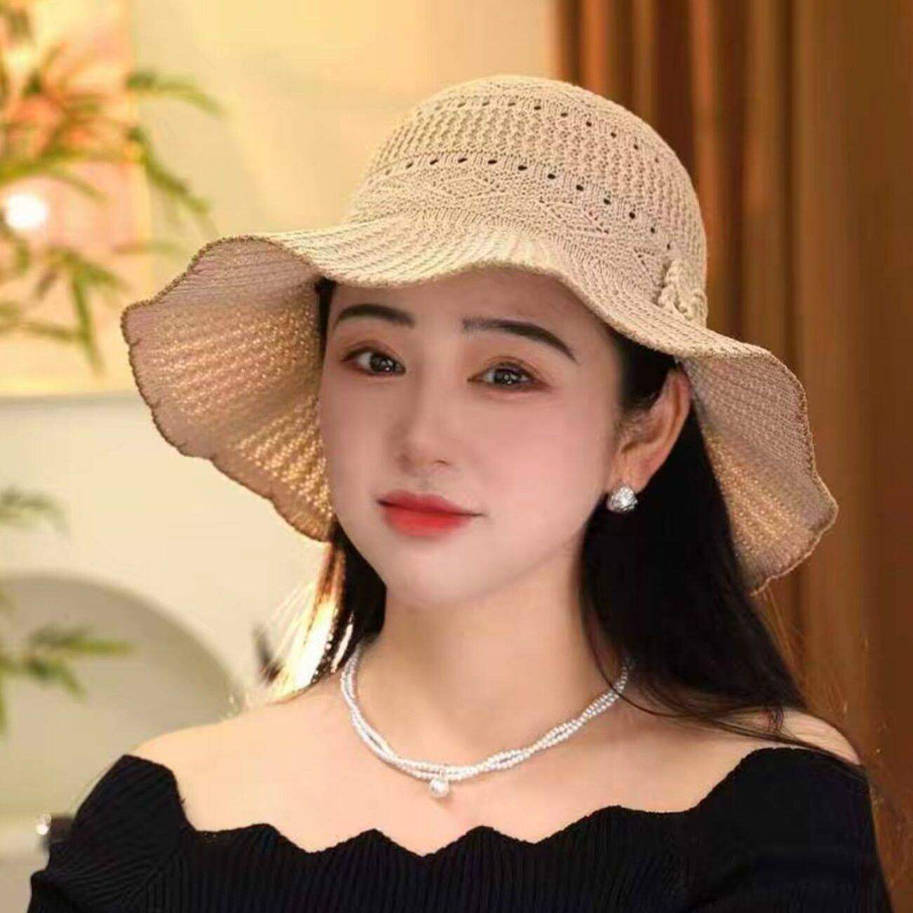 2026新款夏季平顶帽子女款大头围海边沙滩草帽编织防晒遮阳帽