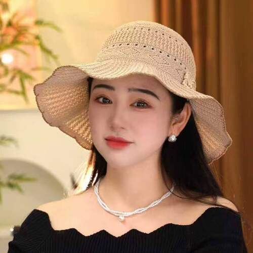 2026新款夏季平顶帽子女款大头围海边沙滩草帽编织防晒遮阳帽