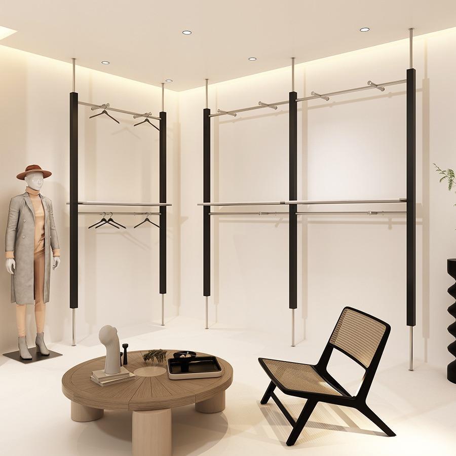 服装店展示架上墙吊顶立柱货架正侧挂衣杆男女装店高档双层挂衣架