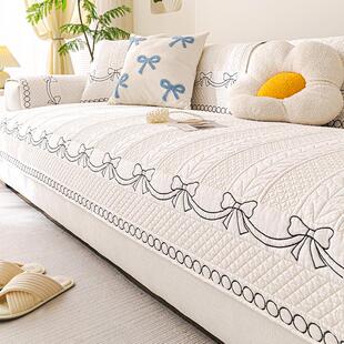 奶油风全棉沙发垫四季通用纯棉坐垫子盖布巾固定防滑沙发巾套罩子