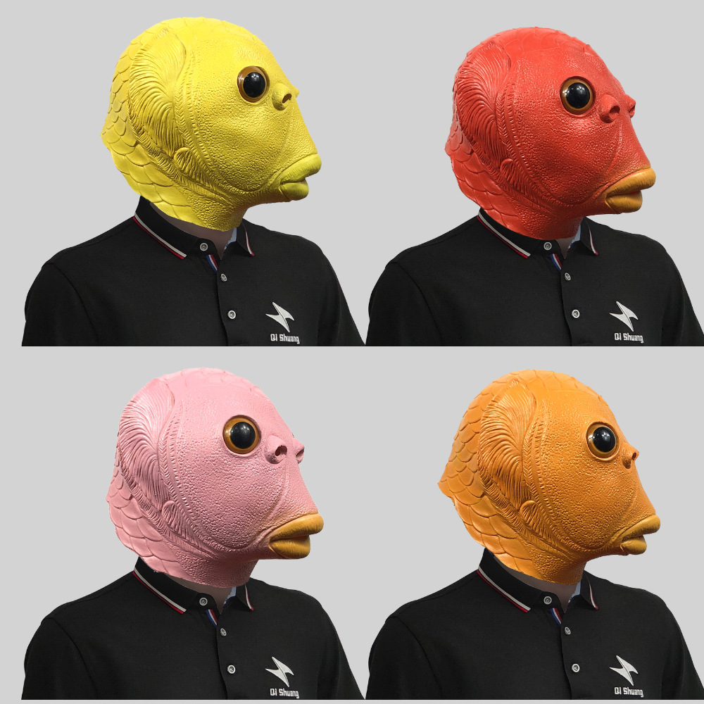 搞笑怪怪鱼乳胶动物头套化妆舞会可爱面具万圣节派对表演道具