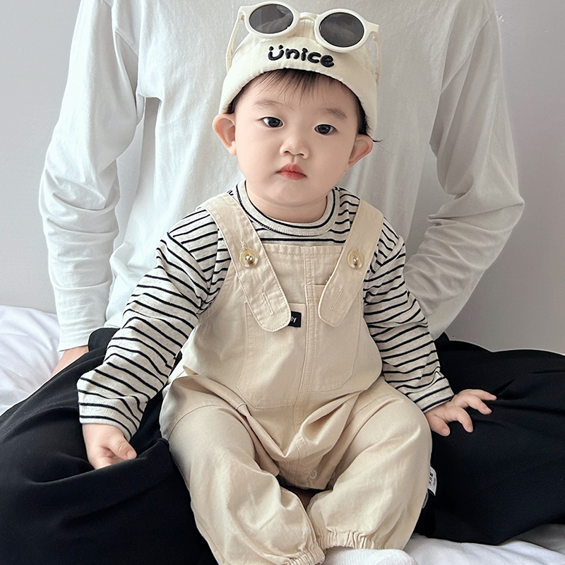男宝宝连体衣秋装婴儿衣服春秋款套装超萌幼儿背带裤秋天工装爬服