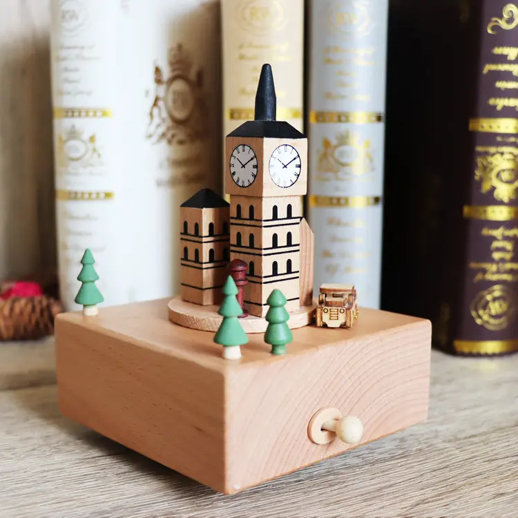 手工木制大本钟音乐盒八音盒天空之城千与家居创意礼品