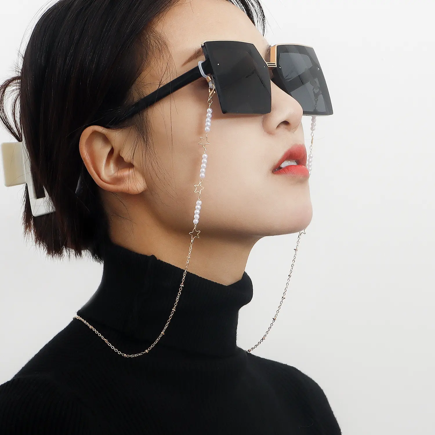 潮酷镂空五角星串珠口罩挂绳防丢链高级感眼镜链口罩延长绳脸链女