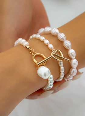 小众编织水滴仿珍珠叠戴锁骨链百搭ot扣爱心水滴吊坠复古串珠项链