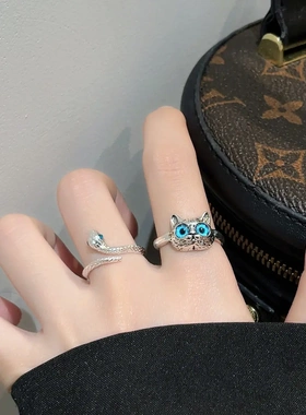 猫咪小蛇戒指女ins小众设计开口可调节指环个性冷淡风食指戒尾戒