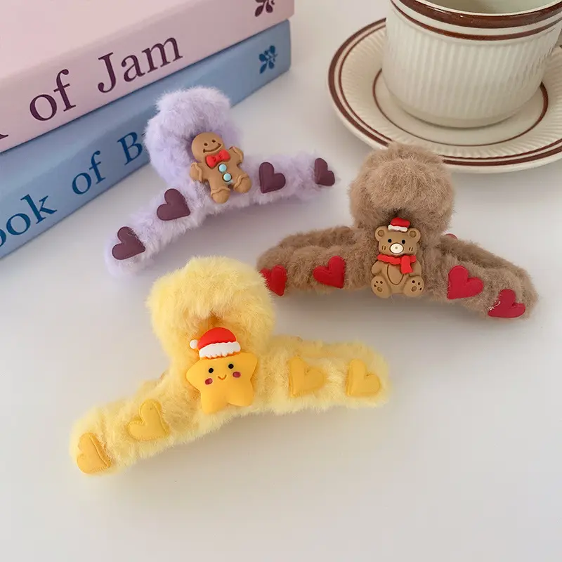 新款蓝色小雪人毛绒抓夹可爱甜美后脑勺发抓发夹女百搭夹