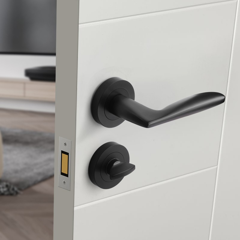 黑色隐形门锁卧室室内背景墙静音单面锁暗门锁分体单舌木门锁把手