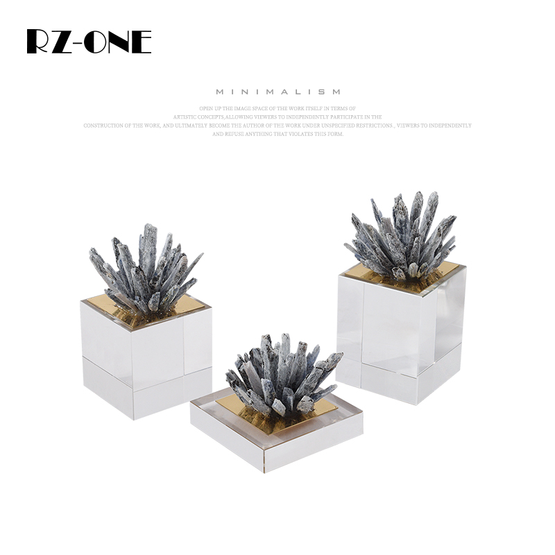 rzone 现代简约水晶天然景石头工艺品设计师样板房家居装饰品摆件