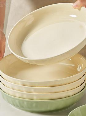 家奶油风瓷盘子菜盘釉下彩菜碟子餐盘感用深盘碗碟AL102103餐陶具