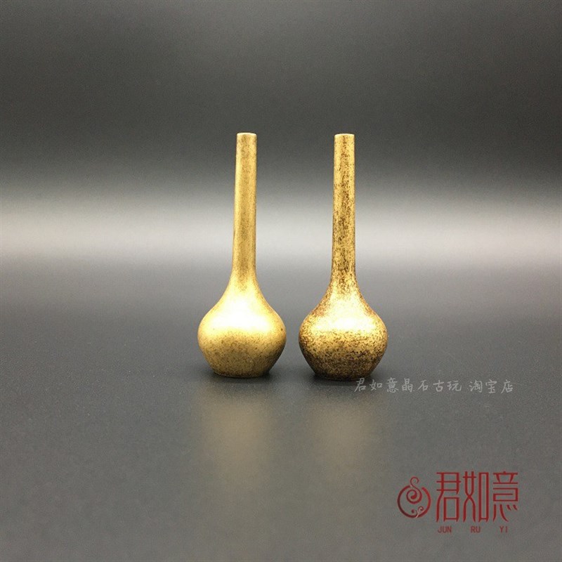 复古全铜仿古小花瓶一对黄铜将军铜罐迷你元宝净瓶桌面铜摆件