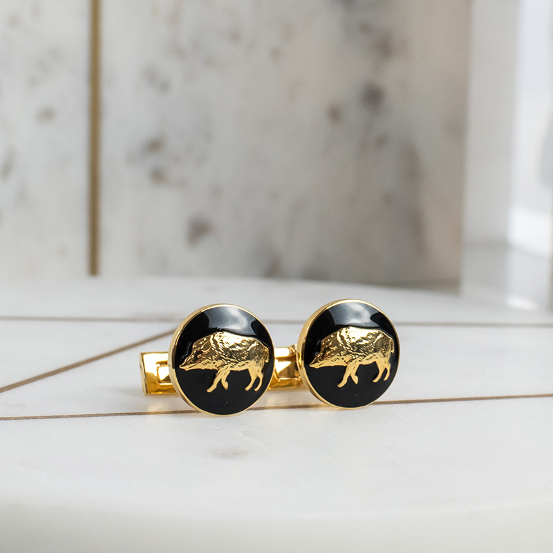 现货SKULTUNA瑞典皇室品牌猎人系列男士镀金黄铜衬衫袖扣男友礼物