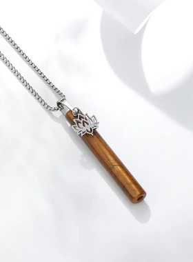 天然石项链虎眼石圆管呼吸阻力吊坠正念减压饰品钛钢莲花配饰