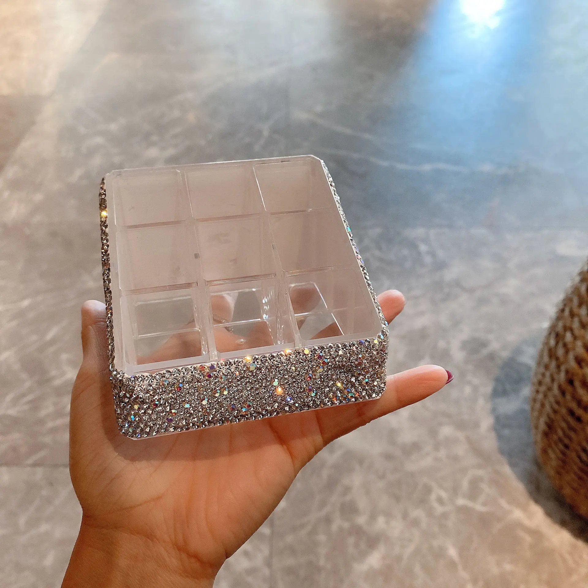 直销镶钻收纳盒亚克力电镀收纳架潮流透明多格