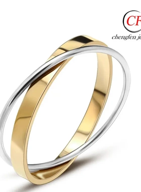 直销双色交叉圆环手镯光面钛钢情侣手镯不锈钢手镯饰品