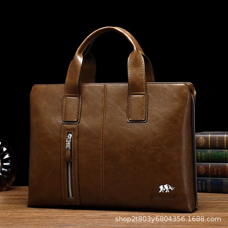 2025新款商务通勤箱包皮具男商务包纯色pu皮车缝线男士公文包