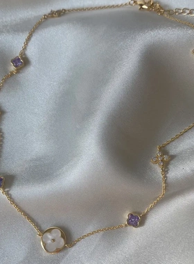 欧赞ins四项链雪花锆石项链吊坠复古满钻铜镀真金18k保色