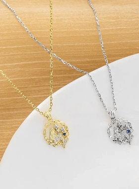 s925银镂空鱼吊坠项链女唯美公主镶锆石银镀金小众颈链