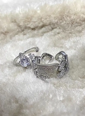 高级感土星戒指ins小众设计锆石几何镶钻星球金属开口可调节戒指