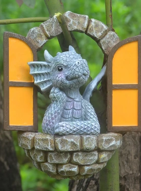 新款可爱小龙雕像门窗树脂工艺品卡通动物雕像花园装饰挂件