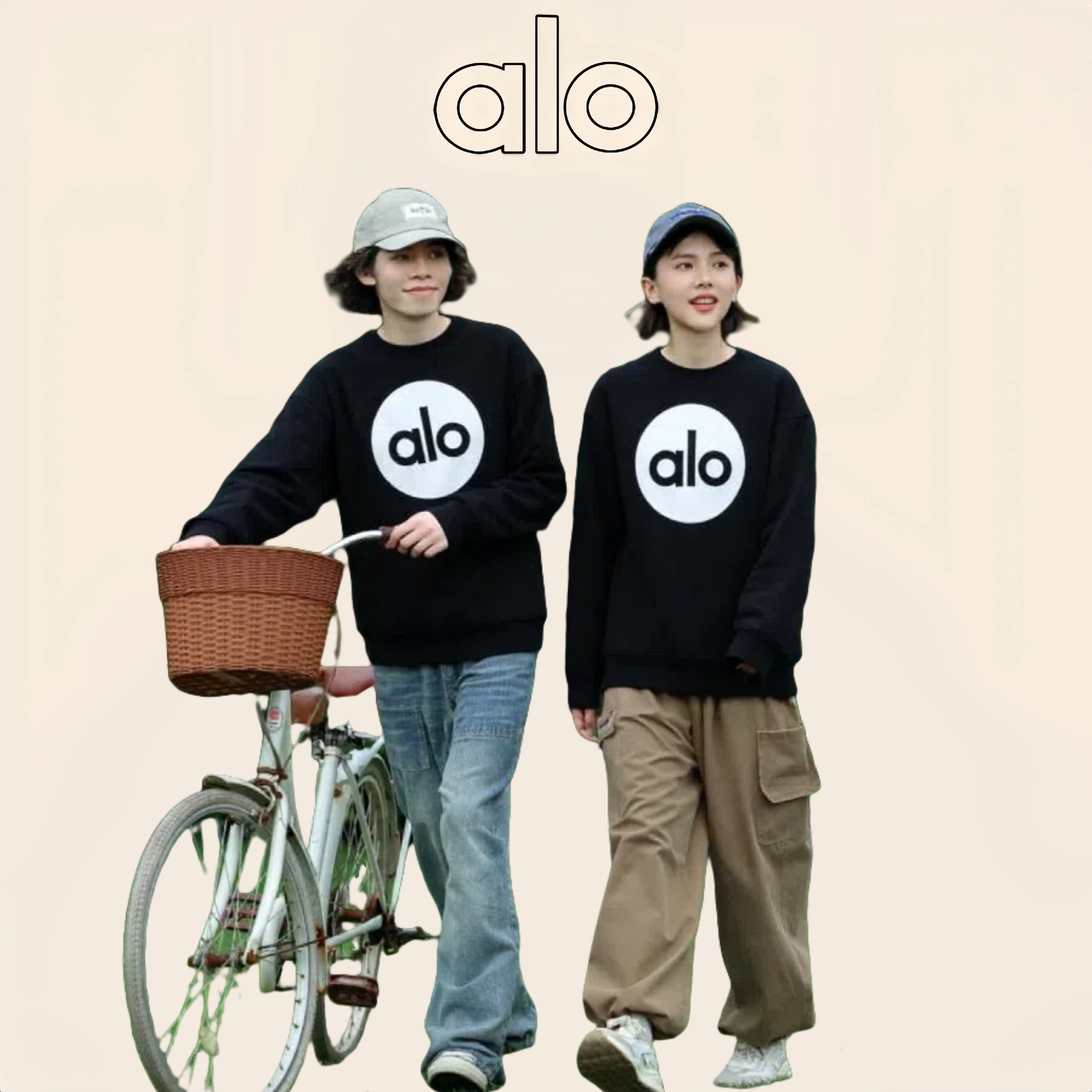 ALO秋冬新款经典大logo圆领毛圈卫衣男女同款百搭时尚简约上衣