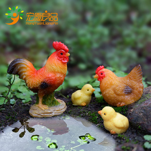 跨境公鸡母鸡 苔藓微景观小鸡工艺品摆件 造景卡通 迷你多肉配饰
