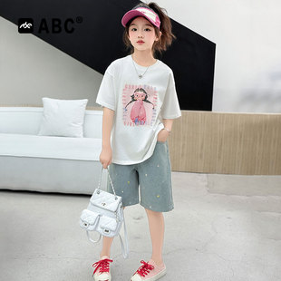 套装 中大童洋气辫子眼睛女孩小花中裤 两件套2026新款 ABC女童夏季