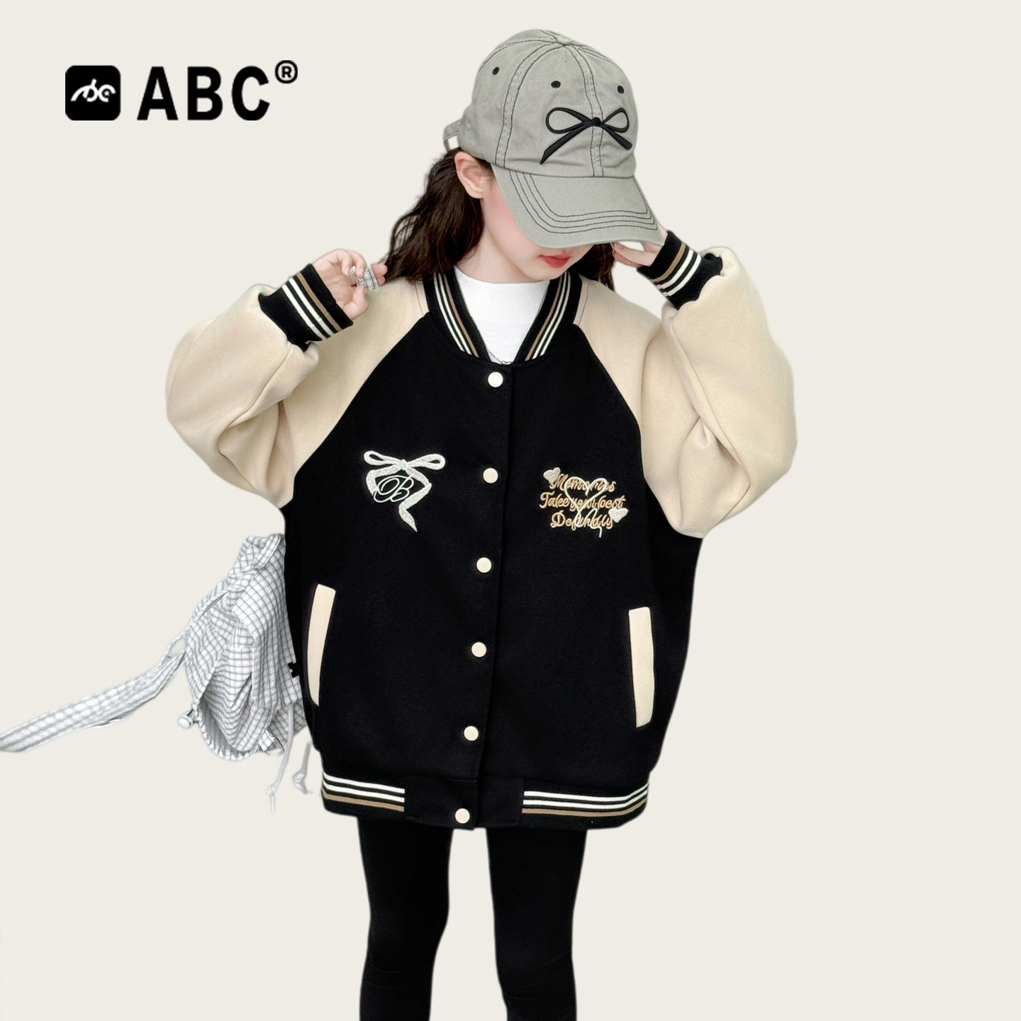 ABC女童春秋立领棒球外套2026