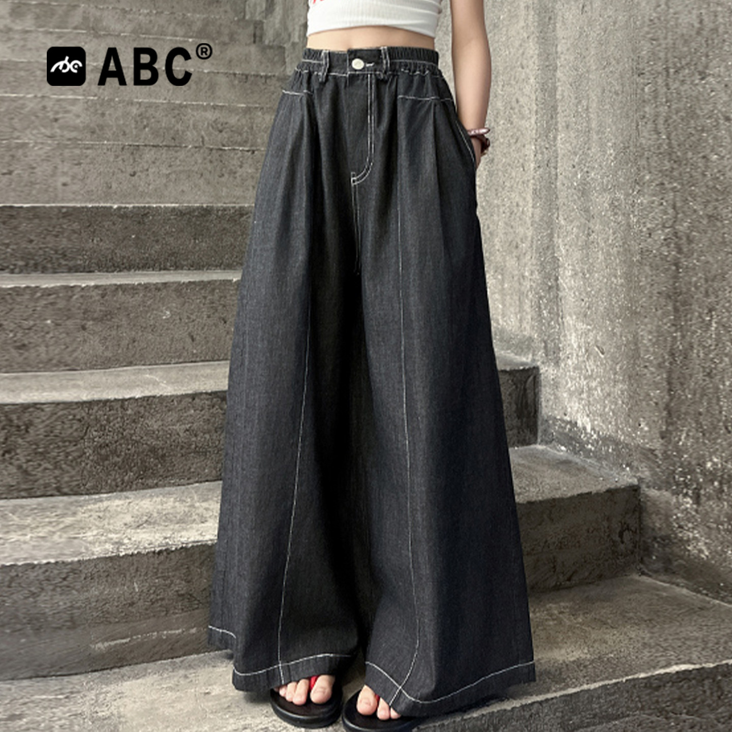 ABC女童夏季宽松阔腿防蚊牛仔裤