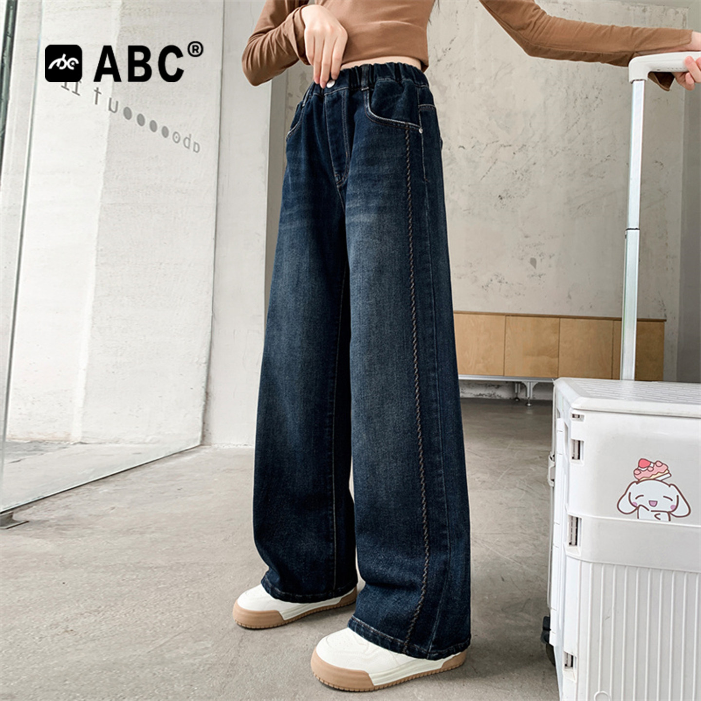 ABC女童春秋新款直筒牛仔裤