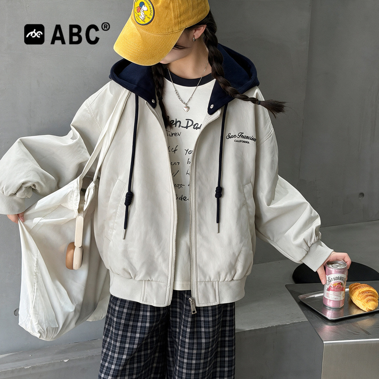 ABC儿童装女童秋装连帽外套2026新款春秋款中大童女孩洋气皮衣潮