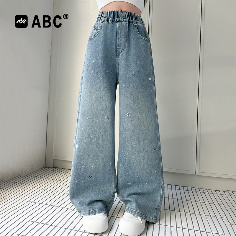 ABC女童春季烫钻阔腿牛仔裤