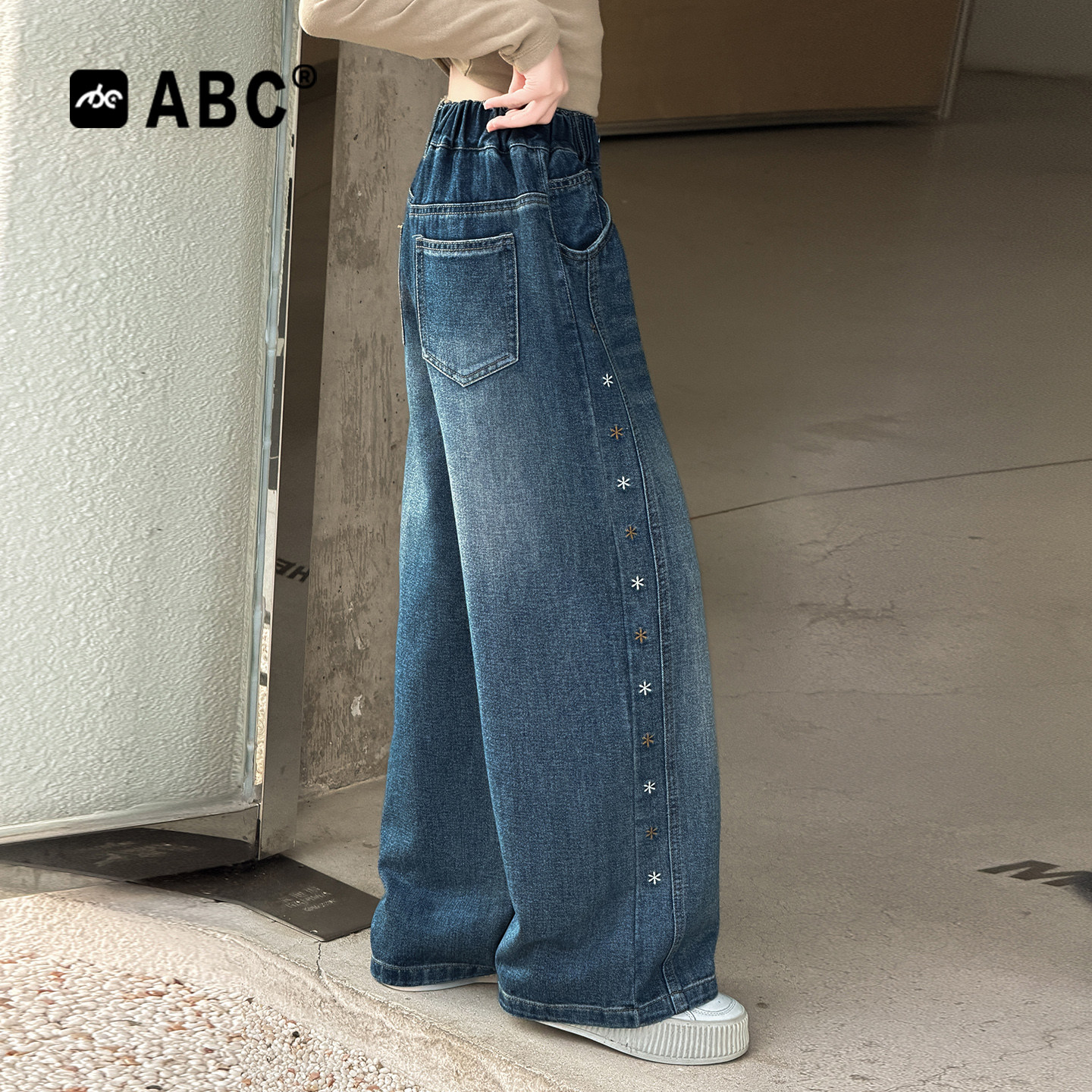 ABC儿童春秋新款牛仔裤6-12岁女童韩系裤子中大童直筒百搭长裤潮