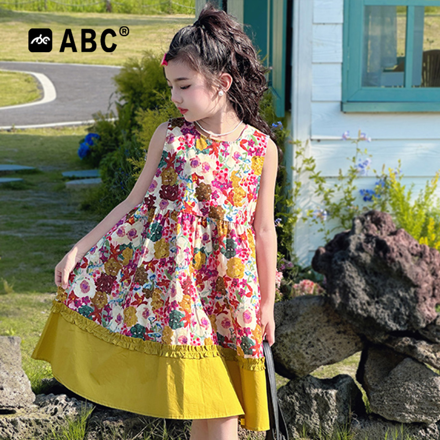ABC女童夏季碎花公主吊带裙