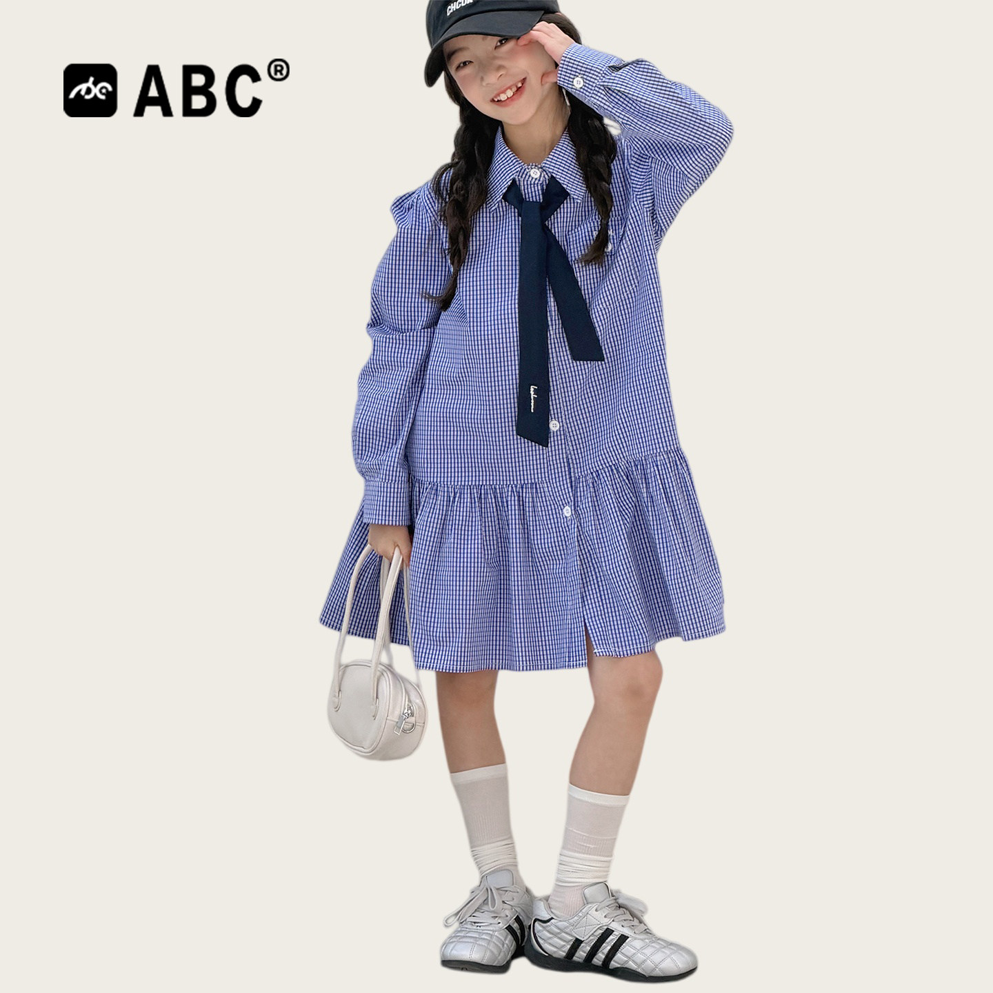 ABC女童春秋学院风格子连衣裙
