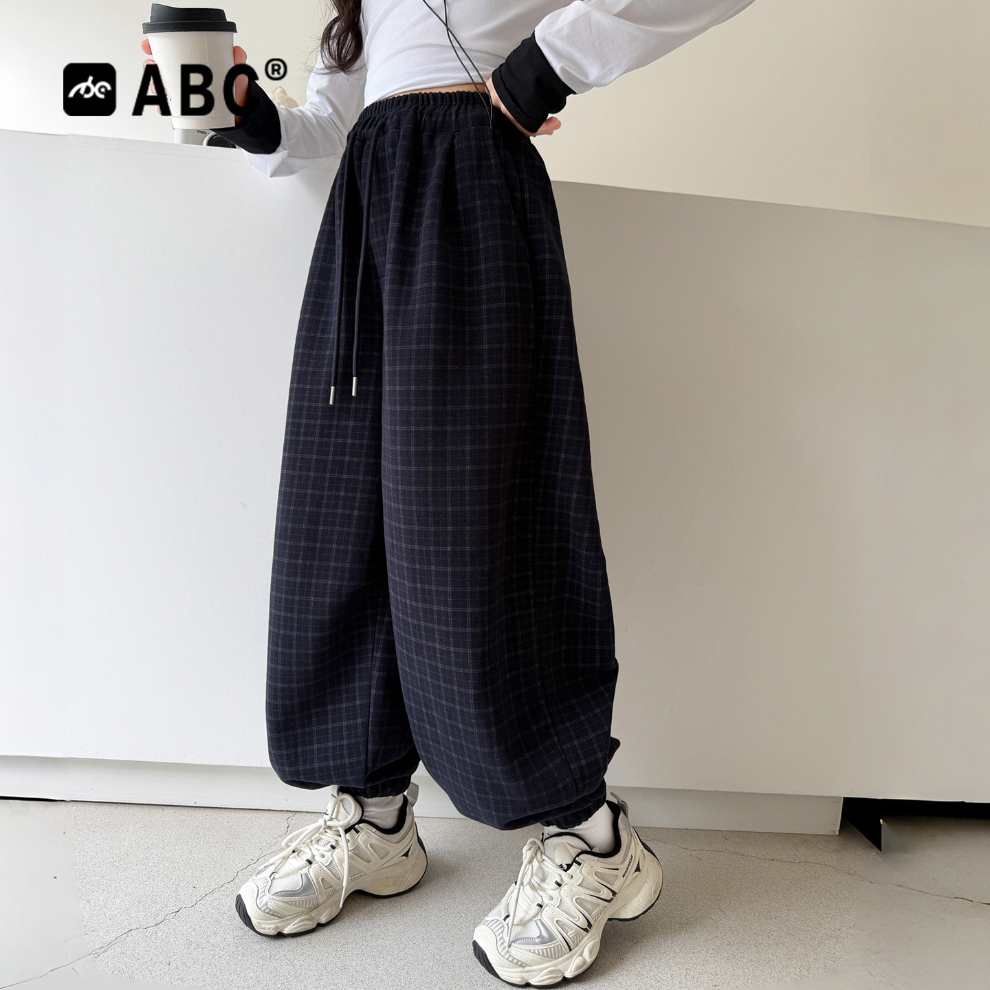 ABC女童春秋束脚格子卫裤图片