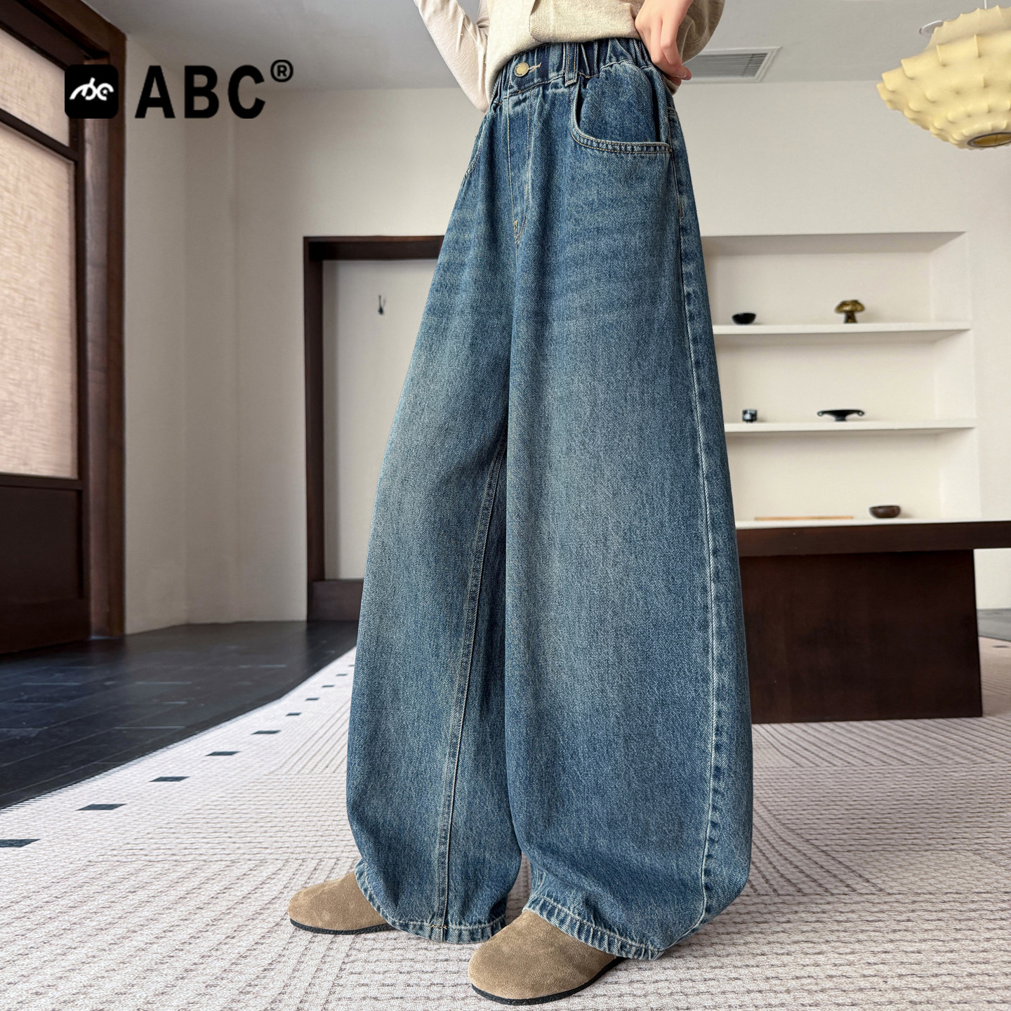 ABC女童春秋宽松牛仔弯刀裤潮图片
