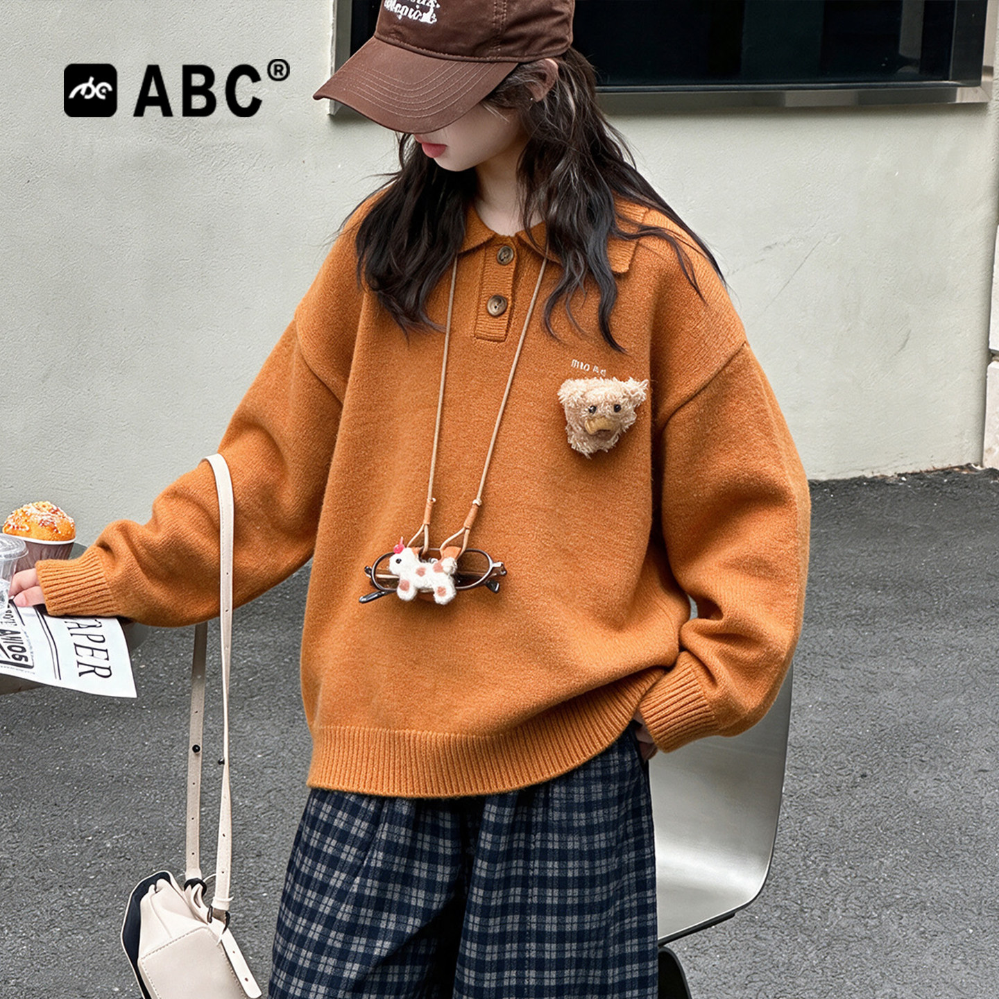 ABC女童洋气套头毛衣秋装2026新款中大童休闲套装秋冬打底针织衫