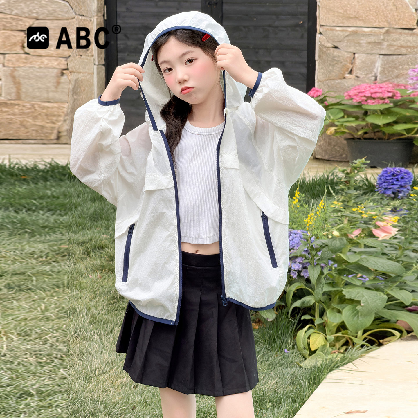 ABC女童夏季轻薄连帽防晒衣