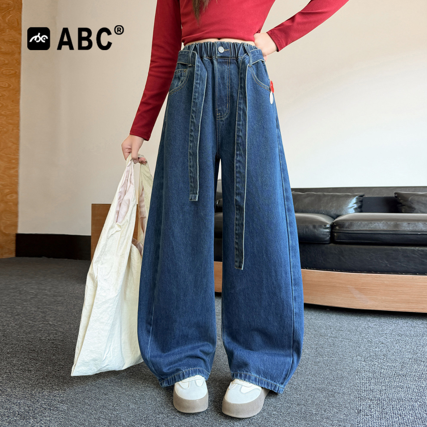 ABC女童春秋新款牛仔阔腿裤