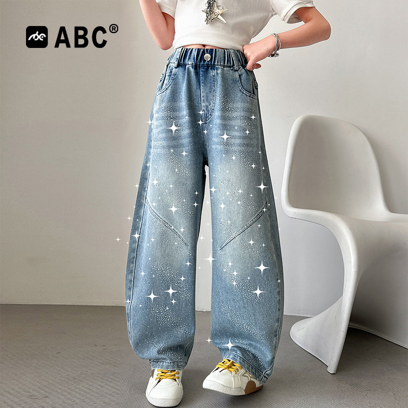 ABC女童春秋烫钻小脚牛仔裤潮