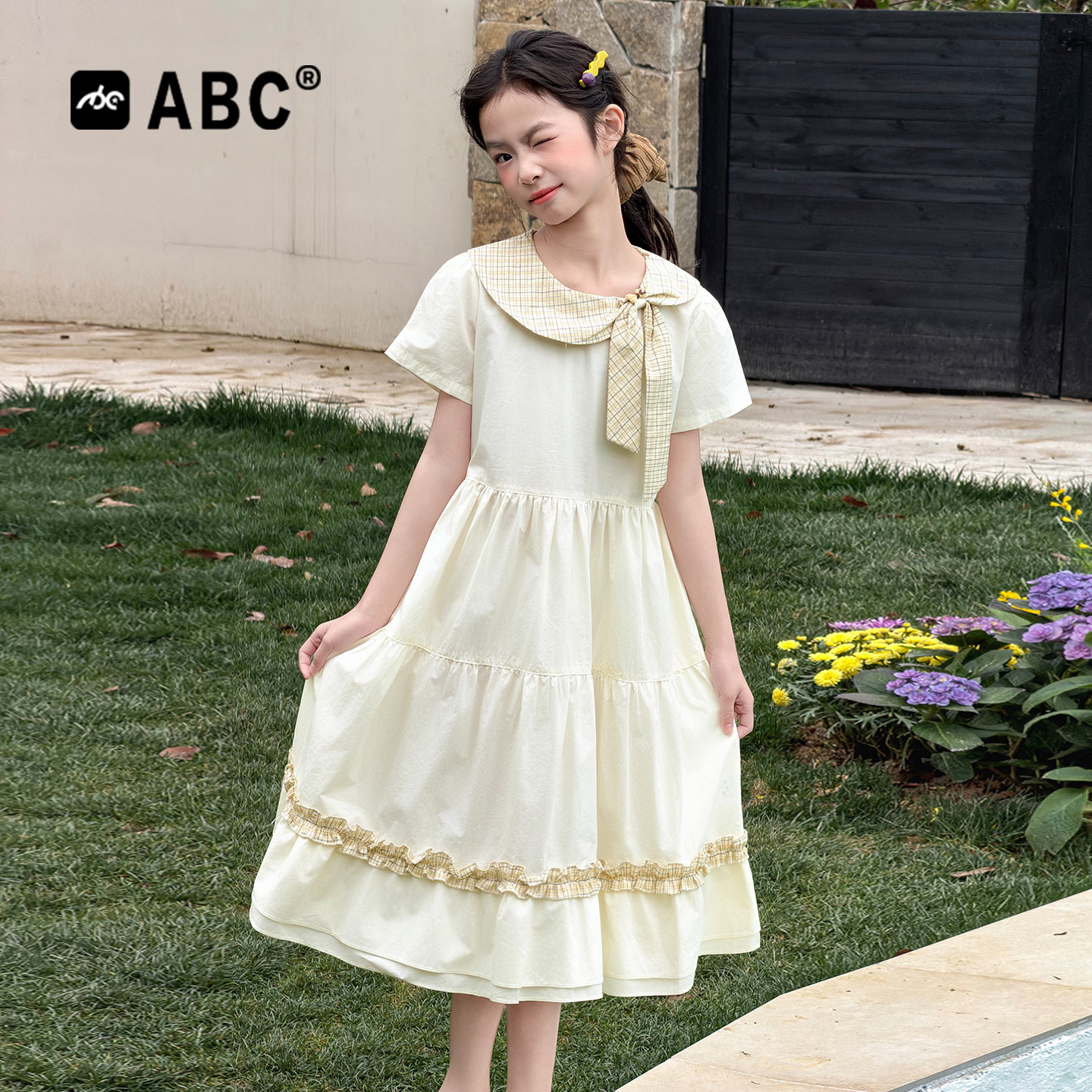 ABC女童夏季学院风蝴蝶结公主裙