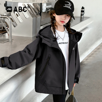 ABC女童春秋连帽夹克冲锋衣